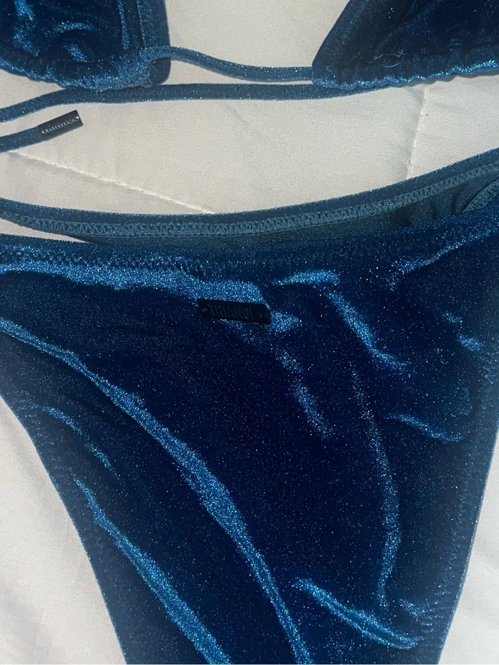 triangl swimwear Velvet Triangle Bikini Set in Teal Blue